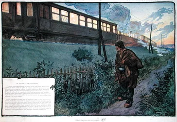 Deux méthodes de voyage, le train express et le vagabond, début du 20e siècle