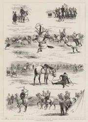 Joueurs de cornemuse montés pour les régiments des Highlands, ce qui pourrait arriver lors de la première parade