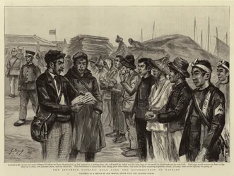 Appel et distribution de rations des coolies japonais