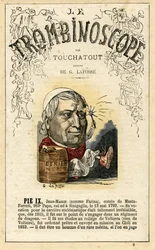Papa PIe IX (nato Giovanni Maria Mastai Ferretti ; 1792-1878) - illustration tirée du "Trombinoscope", périodique politique satirique de Léon-Charles Bienvenu, dit Touchatout (1835-1910) monographie N. 9, Imprimerie Vallee, Paris