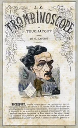 Victor Henri ROCHEFORT (1831-1913), illustration tirée du "Trombinoscope", périodique politique satirique de Léon-Charles Bienvenu, dit Touchatout (1835-1910) monographie N. 15, Imprimerie Vallee, Paris, ottobre 1871
