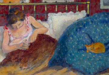 Au lit ou Femme au chat, peinture de Georges Lemmen (1865-1916), 1900, Paris, musée d