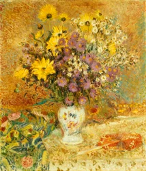 Vase De Fleurs. Peinture de Georges Lemmen (1865-1916). Huile sur toile. Collection privee.