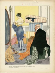 Illustration de Georges Leonnec (1881-1940) dans Le Lire, 06/07/12 - Logique - Mode, Chapeau, Architecture intérieure, Vie des riches - Femmes