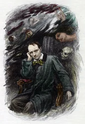 Portrait du poète français Charles Baudelaire entouré de ses fantômes, illustration pour « Les Fleurs du mal » par Georges Antoine Rochegrosse