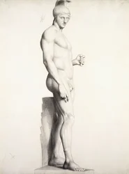 Guerrier portant un casque, de profil, 1875-1878