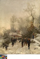 Village avec enfants dans la neige