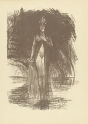 Femme nue avec une fleur debout dans l