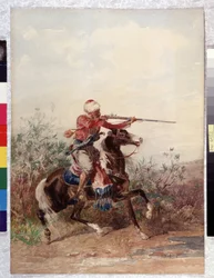 Orientalisme : Cavalier tirant un cheval
