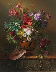 Nature morte avec des fleurs dans un vase grec : Allégorie du printemps