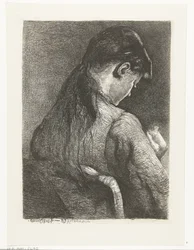 Fille assise, vue de dos