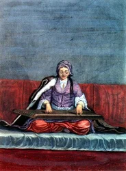 Jeune fille turque jouant de la cithare, gravée par Gerard Jean Baptiste Scotin (1671-1716)