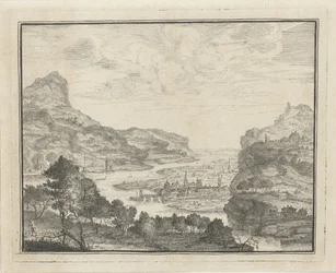 Paysage fluvial avec vue sur une ville
