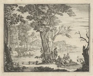 Paysage fluvial avec pêcheurs près d