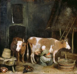 Une servante trayant une vache dans une grange, 1652-1654