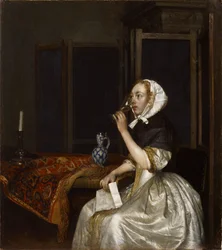 Dame tenant un verre de vin, vers 1665