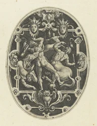 Hercule en lutte avec les centaures (Ovale vlakdecoraties met de daden van Hercules in grotesken)
