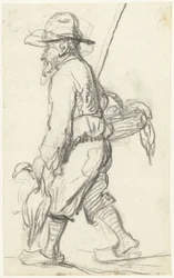 Chasseur avec un panier de canards