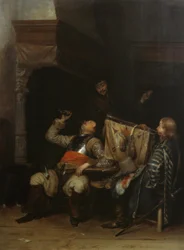 Soldats buvant, fumant et jouant de la musique dans un intérieur