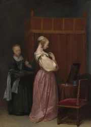Une jeune femme à sa toilette avec une servante, vers 1650-51