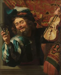 Le joyeux violoniste
Violoniste joyeux avec un verre de vin