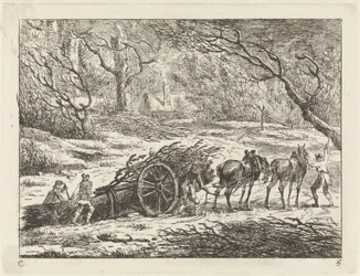 Paysage avec une charrette tirée par deux chevaux
