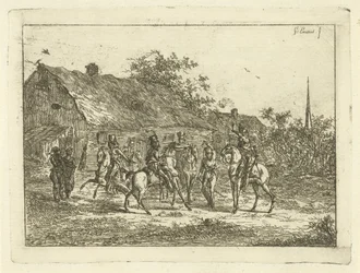Cavalerie dans un village