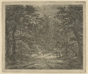 Bergère avec vache dans la forêt (la vache dans la forêt de Bentheim)