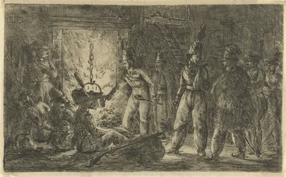 Soldats près du feu