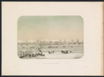 Plaisirs sur glace sur la Meuse à Rotterdam, vue depuis Katendrecht, 1855