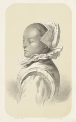 Femme avec bonnet blanc et col