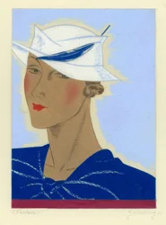 Chapeau de dame avec plume bleue 1933