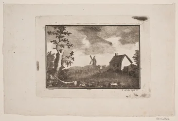 Paysage avec maison et moulin