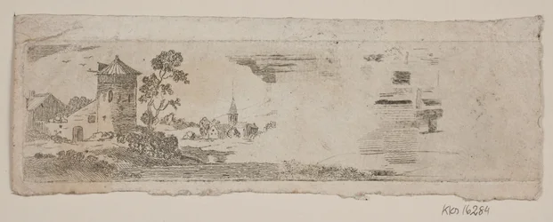 Épreuve de paysage avec château et église
