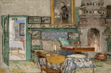 Le salon avec cheminée de la maison de l