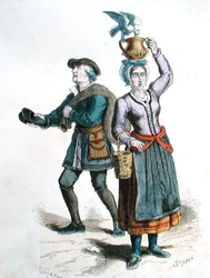 Vendeuse de lait et vendeur de chaussures