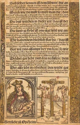 Broadsheet avec deux scènes de la vie du Christ et des bordures grotesques