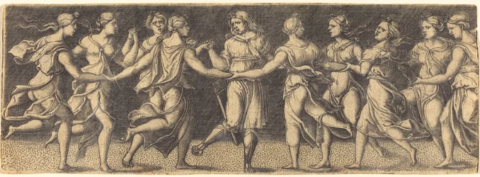 Apollon dansant avec les neuf muses