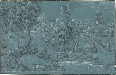 Paysage avec des hommes pêchant