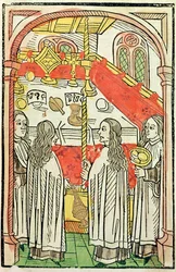 Une messe orthodoxe grecque au Concile de Constance en 1415, illustration de la Chronique du Concile de Constance par Ulrich Richental