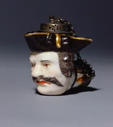 Bol de pipe portrait de Meissen modelé en tête de Schmiedel, vers 1750