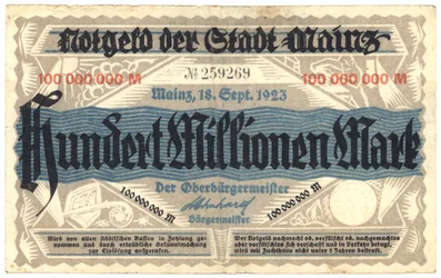Un billet de cent millions de marks, 1923