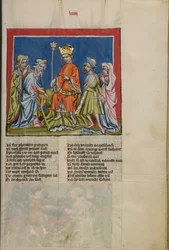 Aaron transforme le bâton en serpent de Weltchronik Ms. 33, fol. 73, vers 1400-10