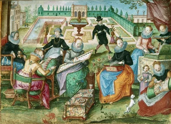 Dames assises à leur broderie, de 