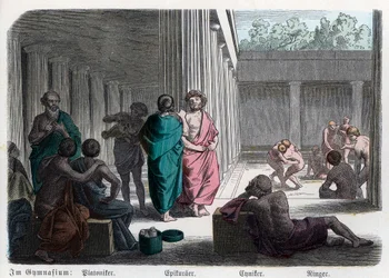 Histoire ancienne. Grèce. Platoniciens, épicuriens et cyniques : athlétisme ... (gravure)