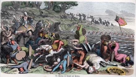 Histoire ancienne. Macédoine. Phalange macédonienne combattant les Perses. ... (gravure)