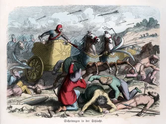 Histoire ancienne. Perse. Char de guerre avec des faucilles dans les roues. ... (gravure)