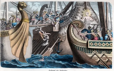 Histoire ancienne. Rome. Embarquement dans une bataille navale ... (gravure)