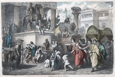 Histoire ancienne. Rome. Scène dans une rue romaine ... (gravure)