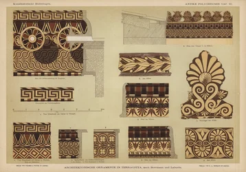 Ornementation architecturale en terre cuite (lithographie en couleur)